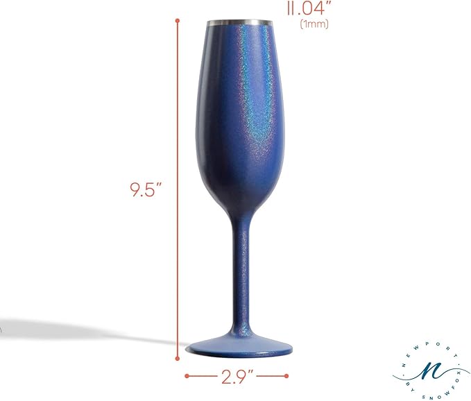 NEWPORT Stemware Collection, Premium Vacuum Insulated Stainless Steel Sparkling Wine & Champagne Flute, Crystal Thin Champagne Glass, Unbreakable & Drinks Stay Cold, Non-Slip Base, 6oz, Shimmer Blue