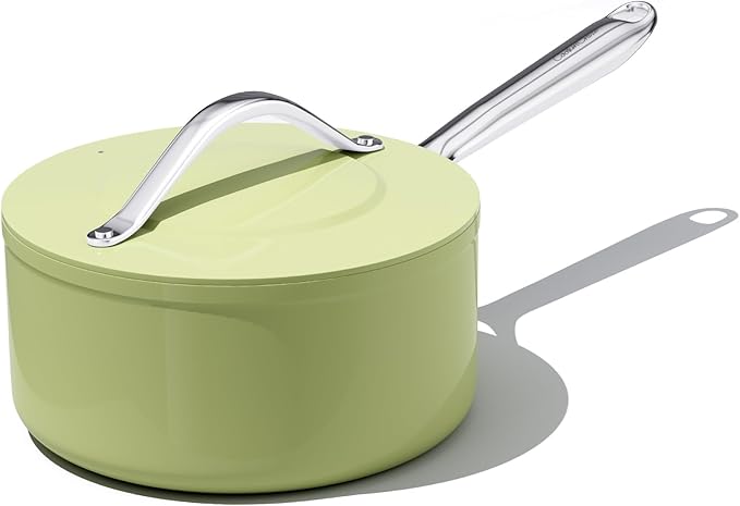 3.5qt Nonstick Ceramic Sauce Pan with Lid (8.19") Even Heat Distribution Non Toxic PFAS Free Healthy Cooking Pot for All Stovetops (Induction/Gas/Electric) Oven Safe 500°F, Olive Green
