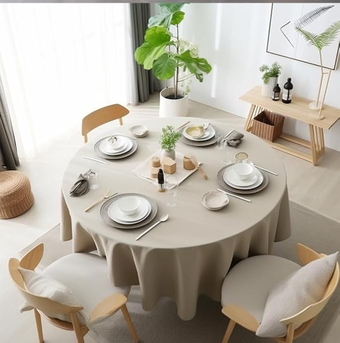 EVERLY 100% Pure Linen Round Tablecloths 70Inch Round Machine Washable Tablecloth for Thanksgiving,Decorative Halloween,Buffet Parties,Picnic,Events,Weddings and Restaurants-Natural Linen