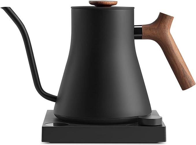 Fellow Stagg EKG Pro Electric Gooseneck Kettle - Pour-Over Coffee and Tea, Quick Heating, Precise Temperature Control, Scheduling, Built-in Brew Timer, Matte Black with Walnut Wood Handle, 0.9 Liter