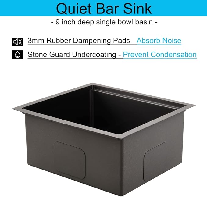 21 x 18 Inch Black Undermount Bar Sink Workstation Wet Bar Prep Kitchen 16 Gauge Single Bowl Small Kitchen Sink