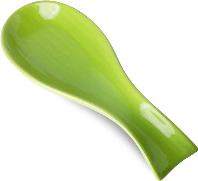 Hasense Spoon Rest for Stove Top, Large Ceramic Spoon Holder for Kitchen Counter, Cooking Utensil Rest for Spatula Ladle Spoon and Tong, Kitchen Spoon Rest for Home and Coffee Bar Accessories, Green