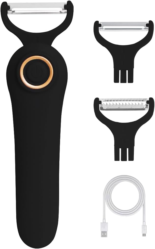 3-in-1 Electric Peeler | Auto Blade for Fruits/Vegetables | 3 Interchangeable Blades | Type-C Charging,Battery Capacity 1500 mAh | Kitchen, Travel, Camping