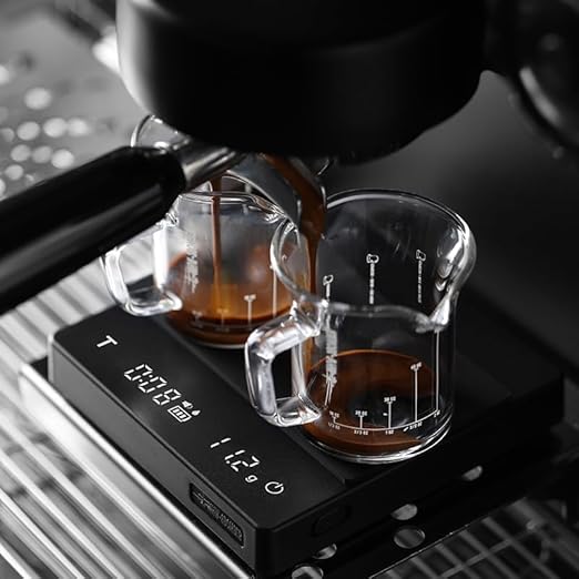 MHW-3BOMBER Espresso Scale with Timer,Small Coffee Scale with Solid-Liquid Detection,Auto Tare Digital Coffee Bean Scale,0.1g Accurate Weighting,2 Mode,Black ES6027B-OS
