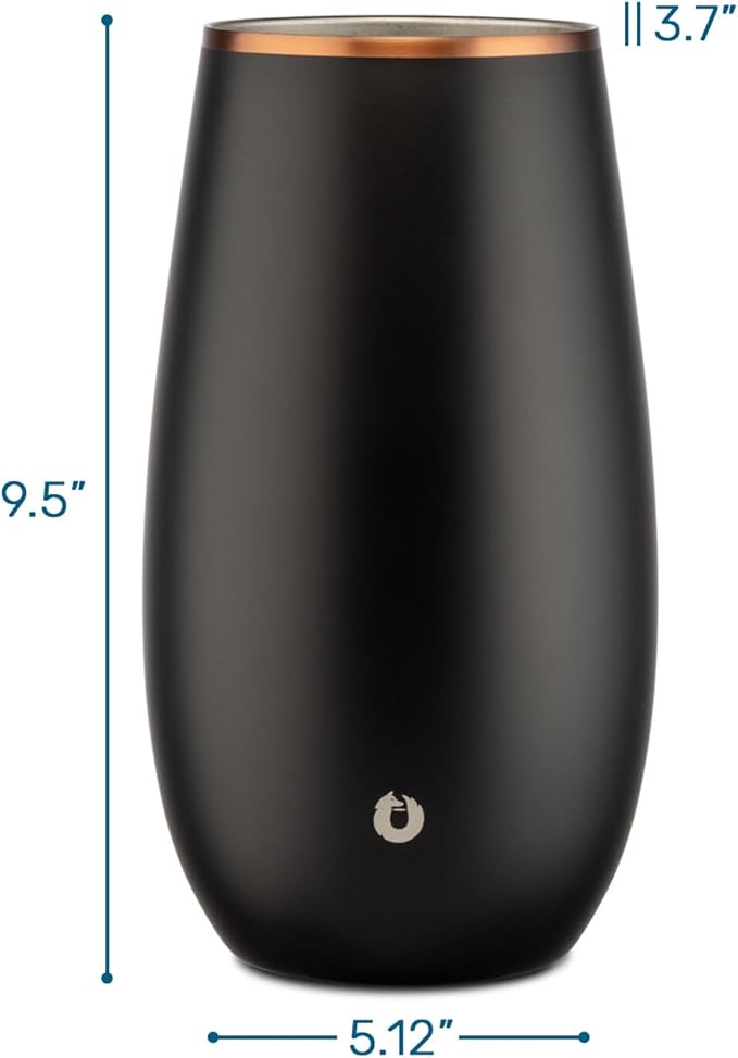 SNOWFOX Premium Vacuum Insulated, Triple Walled, Stainless Steel Wine Chiller w/Optimal fit to keep wine cold longer. Fits most Wine and Champagne Bottles. Non-Slip Silicon Base, Black with Gold Rim