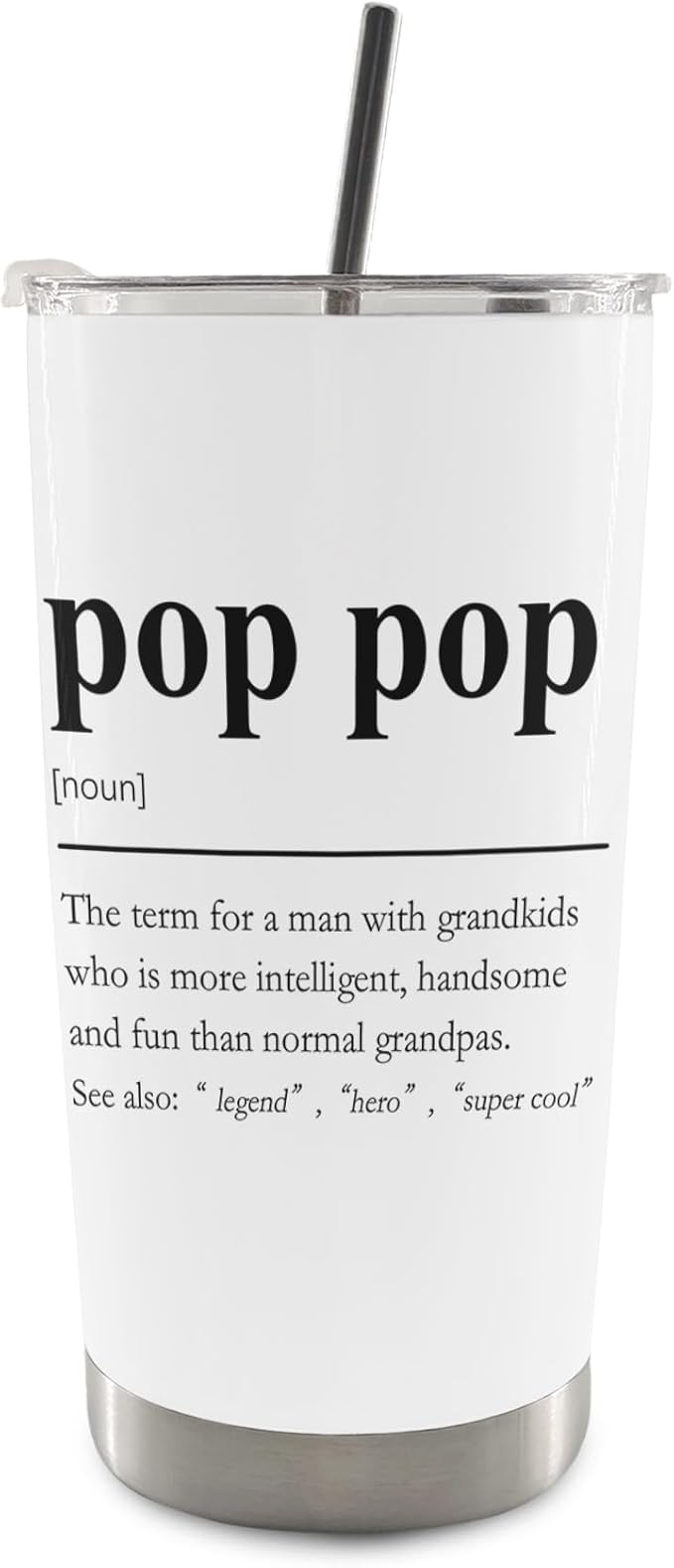 QASHWEY Pop Pop Gifts Coffee Tumbler - Pops Grandpa Gifts from Grandkids Travel Tumbler Coffee Mug, Gift for PopPop Fathers Day, PopPop Definition Stainless Steel Tumblers with Straw and Lid 20 oz