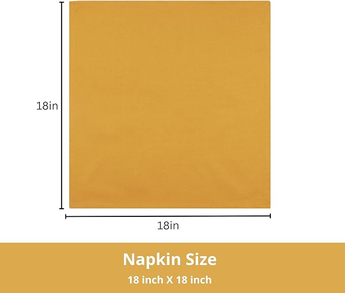 PurpleEssences Set of 12 Cloth Dinner Napkins 100% Cotton 18x18 Inch - Soft Durable Washable - Ideal for Farmhouse Party Christmas Holiday Winter - Perfect Everyday Use Table Linen - Golden Yellow
