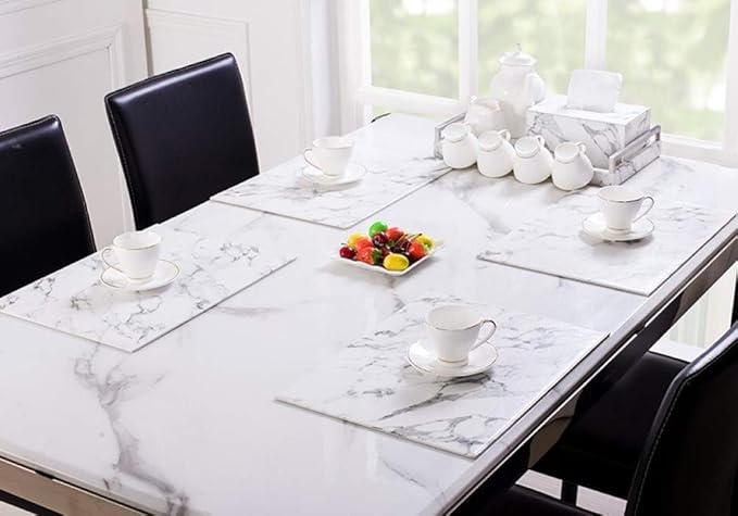 Marble Faux Leather PU Placemats, Set of 8, Easy to Clean, Heat & Stain Resistant for Conference Table,Dining Home Office Decor