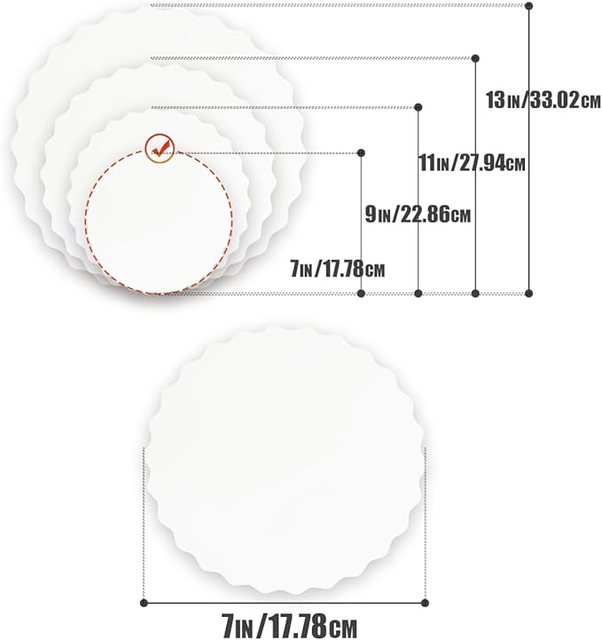 qiqee 7 Inch White Wave Cake Boards Round 15-Packs Circles Rounds Base Food-Grade Cardboard Wave Cake Plate（Thinner But Stronger）