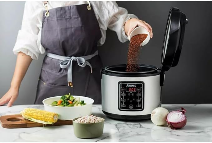 Aromas 20-Cup Digital Rice Cooker and Multi Cooker, Stainless Steel, Programmable Rice Cooker with Steamer, Slow Cook and Keep Warm Functions, 700W Kitchen Appliance