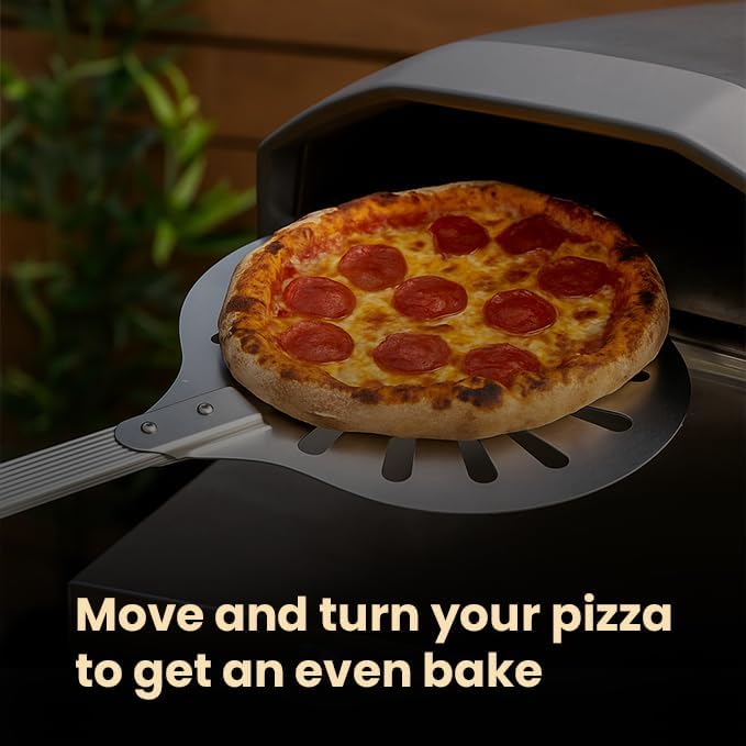 Ami’s Delight 8" Perforated Pizza Turning Peel With Free Pizza Wheel Cutter | Lightweight Aluminum Pizza Peel Turner Spiner with Long Handle | Pizza Oven Accessories