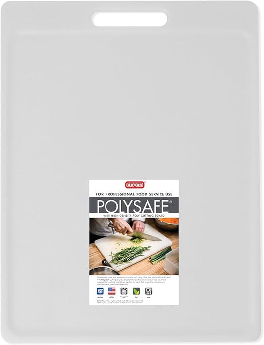 Dexas NSF Certified Polysafe Cutting Board with Handle, 11 x 14.5 Inches, Reversible Kitchen Cutting Board, White