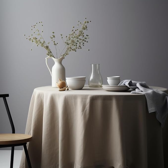 EVERLY 100% Pure Linen Round Tablecloths 90Inch Round Machine Washable Tablecloth for Thanksgiving,Decorative Halloween,Buffet Parties,Picnic,Events,Weddings and Restaurants-Natural Linen