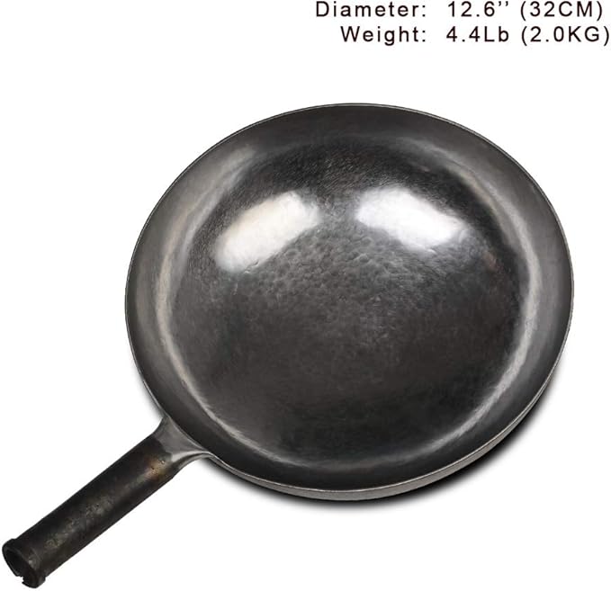 臻三环 ZhenSanHuan Chinese Hand Hammered Iron Woks and Stir Fry Pans, Non-stick, No Coating, Carbon Steel Pow (32CM, Silver - Not Seasoned)