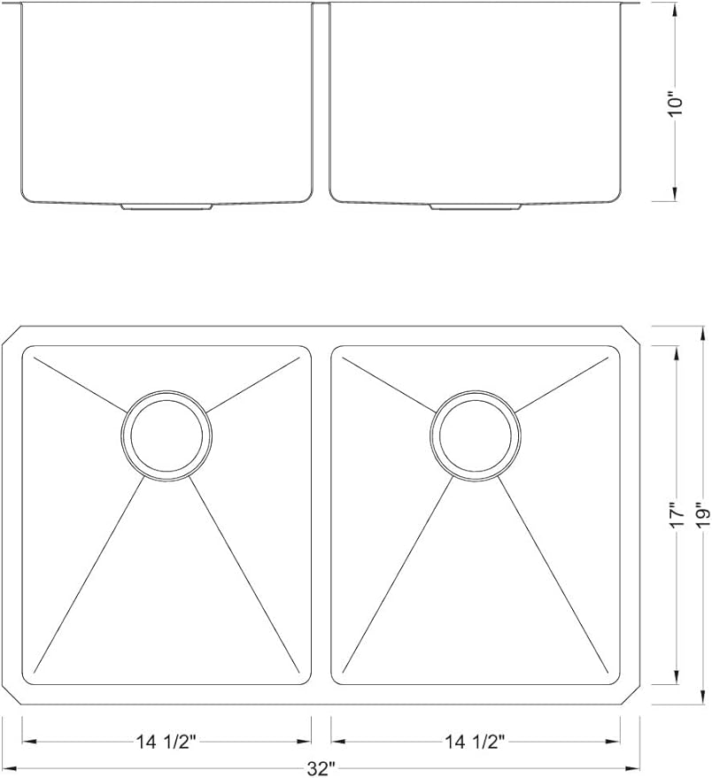 32 in. x 19 in. x 10 in. 16-Gauge Stainless Steel Undermount 50/50 Double Bowl Kitchen Sink with Strainers