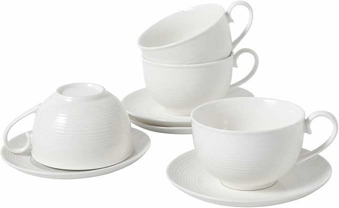 10OZ Ceramic Cappuccino Cups Set with Saucers, Porcelain White Espresso Coffee Cup Sets for Tea, Latter, Mocha, Cocoa, Dishwasher Safe, Gift for Anniversary or Holiday (4PCS) ﻿ ﻿