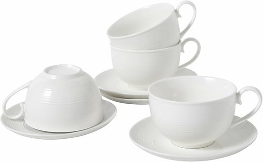 10OZ Ceramic Cappuccino Cups Set with Saucers, Porcelain White Espresso Coffee Cup Sets for Tea, Latter, Mocha, Cocoa, Dishwasher Safe, Gift for Anniversary or Holiday (4PCS) ﻿ ﻿