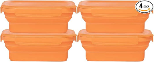 Drip EZ Secondz Collapsible Food Storage Containers – Set of 4, Space-Saving Airtight Meal Prep & Leftover Containers – Microwave, Freezer & Dishwasher Safe, BPA-Free, Locking Lids – Orange