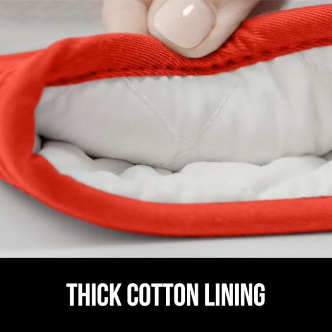 GORILLA GRIP BPA-Free Soft Silicone Oven Mitts, Heat Resistant and Waterproof Cooking Gloves, Thick Cotton Lining, Flexible Gripping for Baking Grilling, Kitchen Potholders Set of 2, 12.5x8.3, Coral