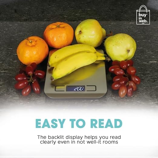 BUY IN WEB USA Food Scale, Stainless Steel Digital Kitchen Scale for Grams and Ounces, for Dieting, Baking, Cooking, LCD Display, Tare Function, 11 lb Capacity