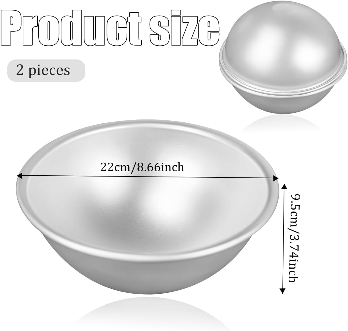 2 PCS Dome Cake Pan 8 Inch Cake Sphere Pan 3D Football Shaped Anodized Aluminum Hemisphere Pan for Birthday Wedding Anniversary DIY Bakeware Tools