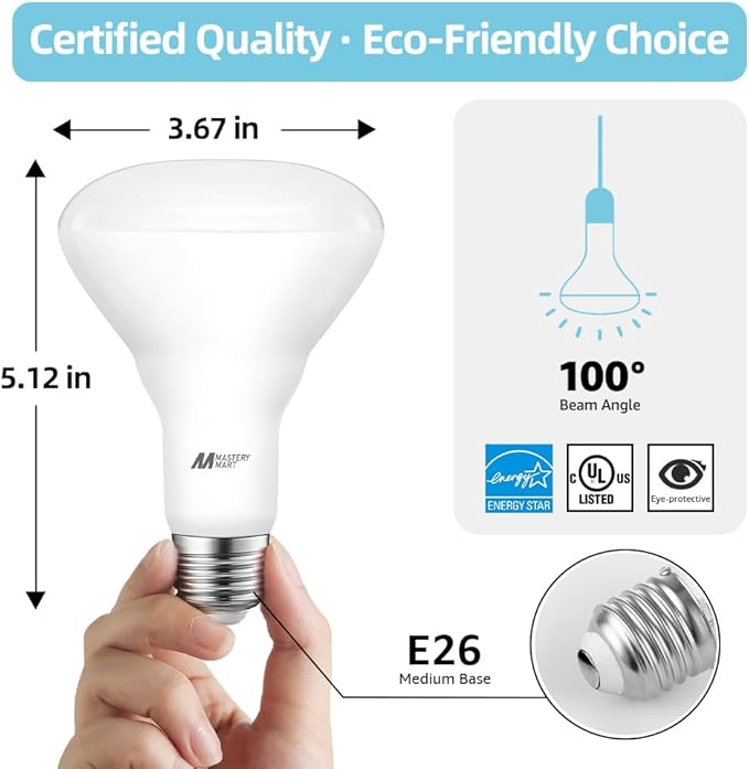 12 Pack BR30 LED Bulbs, 65W Equivalent, 10W 4000K Neutral White, 700 Lumens, Flicker-Free, Dimmable Recessed Can Flood Lights for Home & Kitchen, Long Lasting & Energy Efficient, E26 Base, UL Listed