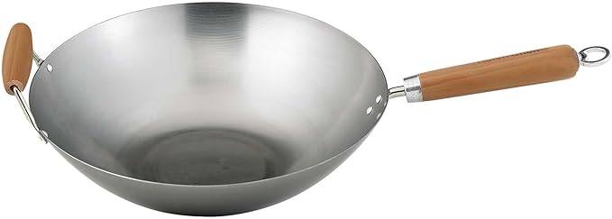 Helen's Asian Kitchen Wok, Carbon Steel and Bamboo, 14-Inches