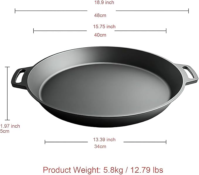 LI-GELISI 16-inch Pre-Seasoned Cast Iron Skillet - Dual Assist Handles - Nitrided Rust-Proof - For Oven, Stovetop, Grill & Campfire