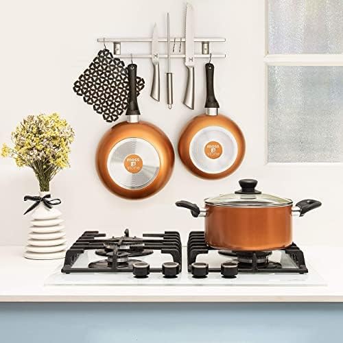 Moss & Stone 4 Peice Pots & Pans Set Nonstick Cookware Set, Aluminum Pots and Pans, Copper Pots and Pans Set with Glass Lid, Dishwasher Safe, Cooking Set