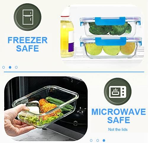 30 Pieces Glass Food Storage Containers, Meal Prep Set with Snap Locking Lids, Airtight lunch Containers, BPA-Free, Microwave, Oven, Freezer & Dishwasher Friendly,Blue