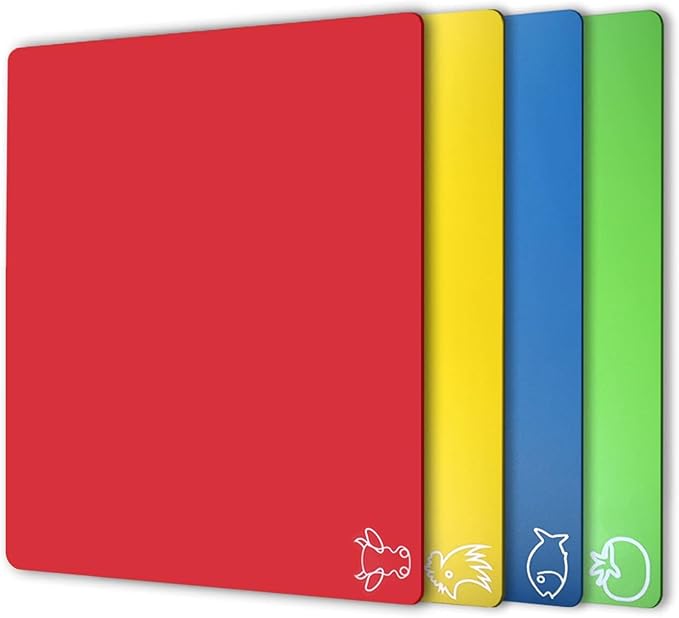 Fotouzy Flexible Plastic Cutting Boards for Kitchen, Upgrade Nonslip Cutting Board Set of 4, BPA-Free, Dishwasher Safe