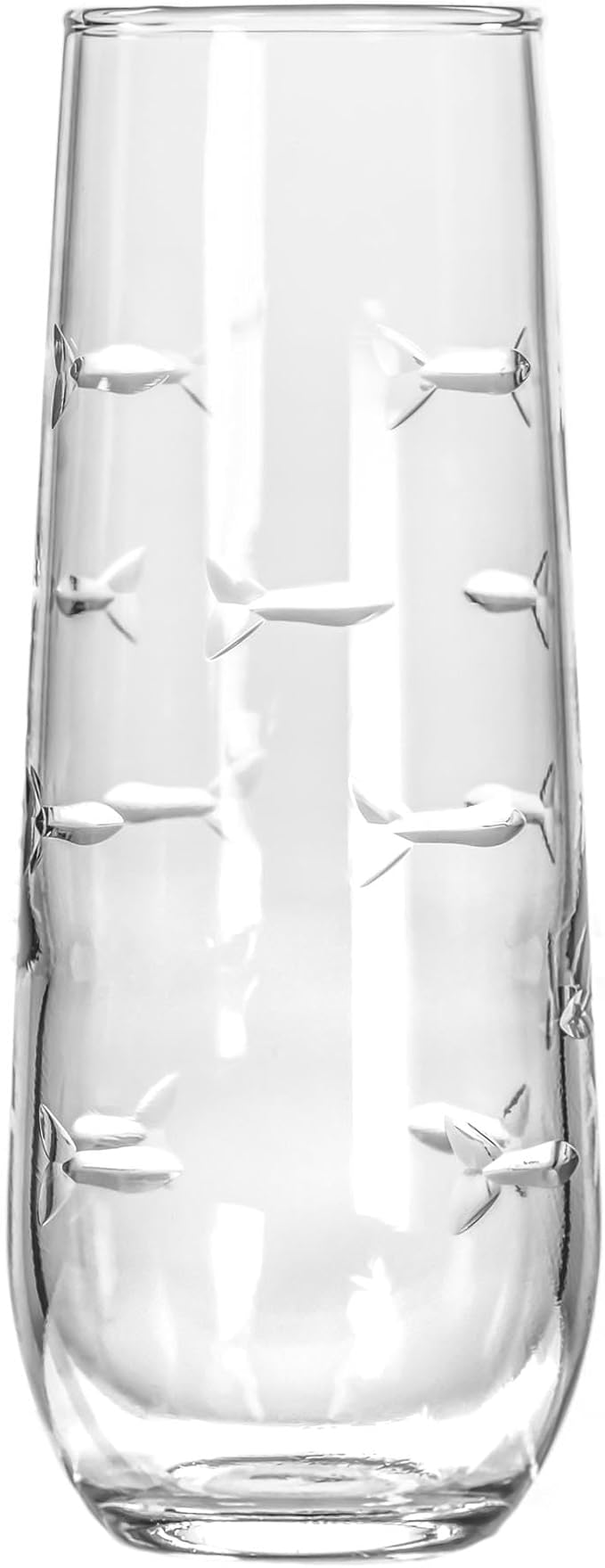 Rolf Glass School of Fish 8.5oz Stemless Champagne Flute Glasses | Toasting Flute Glasses | Lead-Free Glass | Etched Flute Glasses | Proudly Made in the USA (Set of 4)