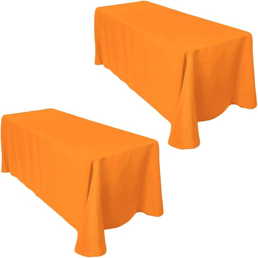 LTC LINENS 2-Pack Rectangular Tablecloths 90 in x 132 in Orange - Rounded Corners Table Cloths for 6 ft Rectangle Tables Floor Length - Polyester Fabric Cloth Table Covers for Wedding, Party