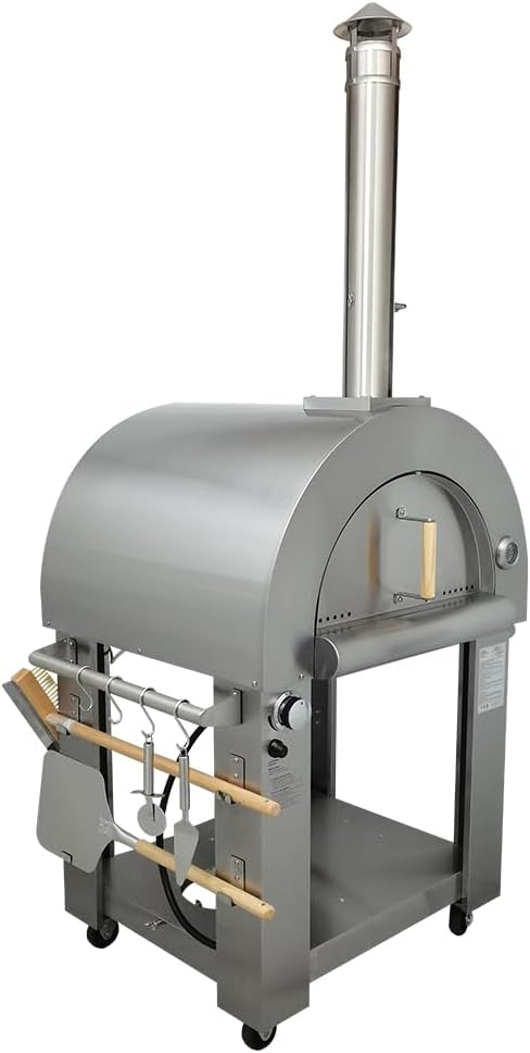 32.5 inch Wood Fired and Propane Gas Pizza Oven for Outdoor Kitchen in Stainless Steel, Large Pizza Oven for Outside, Yard and Party