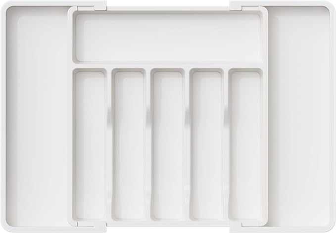 Lifewit Silverware Drawer Organizer, Expandable Utensil Tray for Kitchen, BPA Free Flatware and Cutlery Holder, Adjustable Plastic Storage for Spoons Forks Knives, Large, White