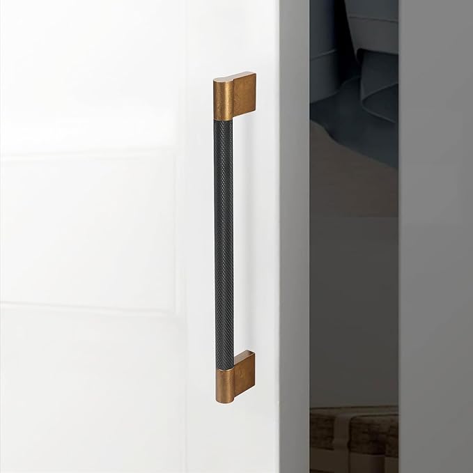 10 Pack 7-1/2 inch(192mm) Black and Antique Brass Kitchen Cabinet Handles Knurled Cabinet Pulls Black Drawer Pulls