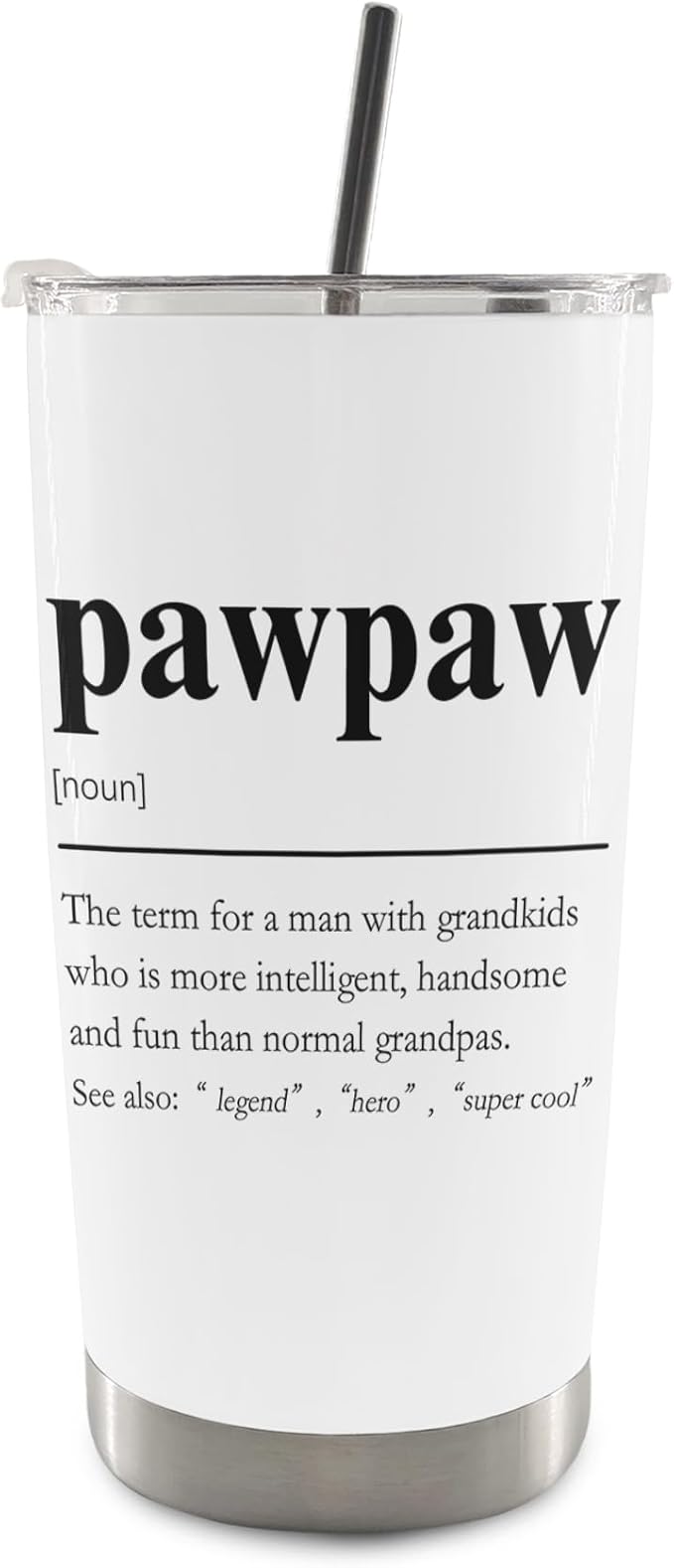 QASHWEY Pawpaw Gifts Coffee Tumbler - Grandpa Paw Paw Gifts from Grandkids Travel Tumbler Coffee Mug, Gift for Pawpaw Fathers Day, Pawpaw Definition Stainless Steel Tumblers with Straw and Lid 20 oz