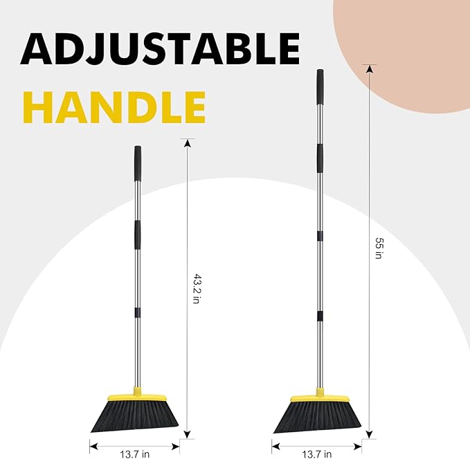 Heavy Duty Broom, 55 Inch Long Handle Outdoor Large Angle Brooms, Commercial Broom for Sweeping Indoor, for Home Garage Kitchen Office Courtyard Lobby Patio Lawn Concrete, Yellow