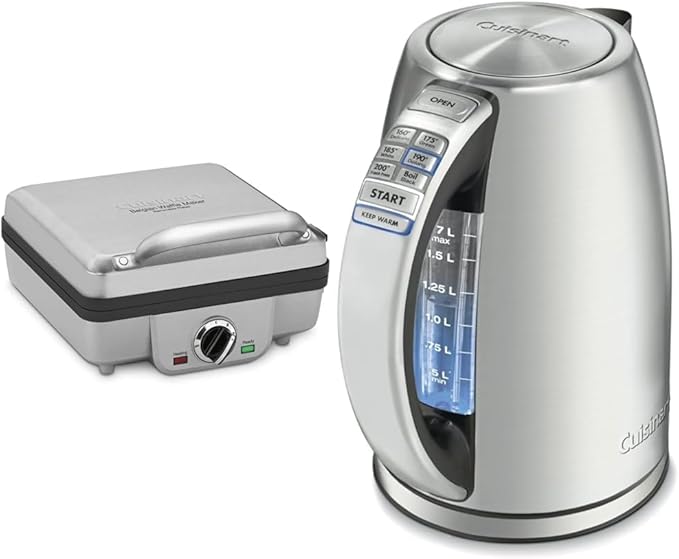 Cuisinart Waffle Maker with Pancake Plates & Cordless Electric Kettle with 6 Heat Settings