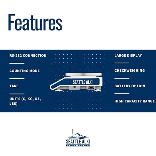 Seattle Alki Scientific Counting Scale | 30 kg x 0.5 g | Industrial Counting Scale for Small Parts | USA Company | Units: g, lbs, oz, kg (30 kg x 0.5 g + Calibration Certificate)