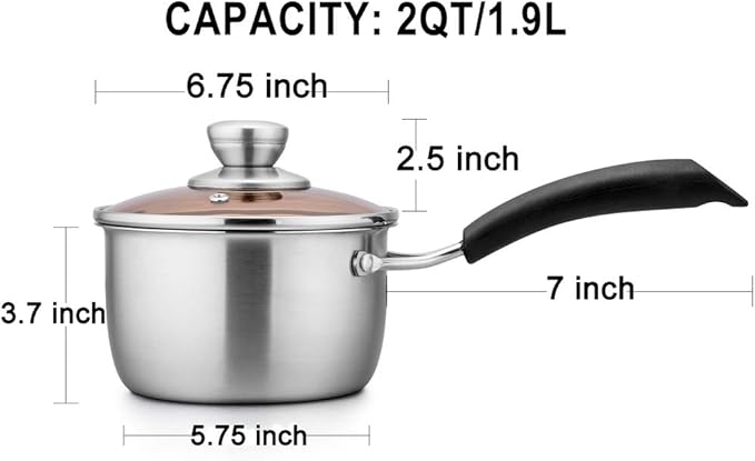 TeamFar Saucepan with Lid, 2 qt Sauce Cooking Pot Milk Pan Stainless Steel, Professional with Long Heatproof Handle for Home Kitchen Restaurant, Healthy & Non Toxic, Multi-use & Dishwasher Safe