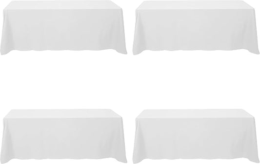 BRILLMAX 4 Pack White Tablecloths for 8 Foot Rectangle Tables 90 x 156 Inch - 8ft Rectangular Bulk Linen Polyester Fabric Washable Cloth Cover for Wedding Reception Banquet Birthday Party