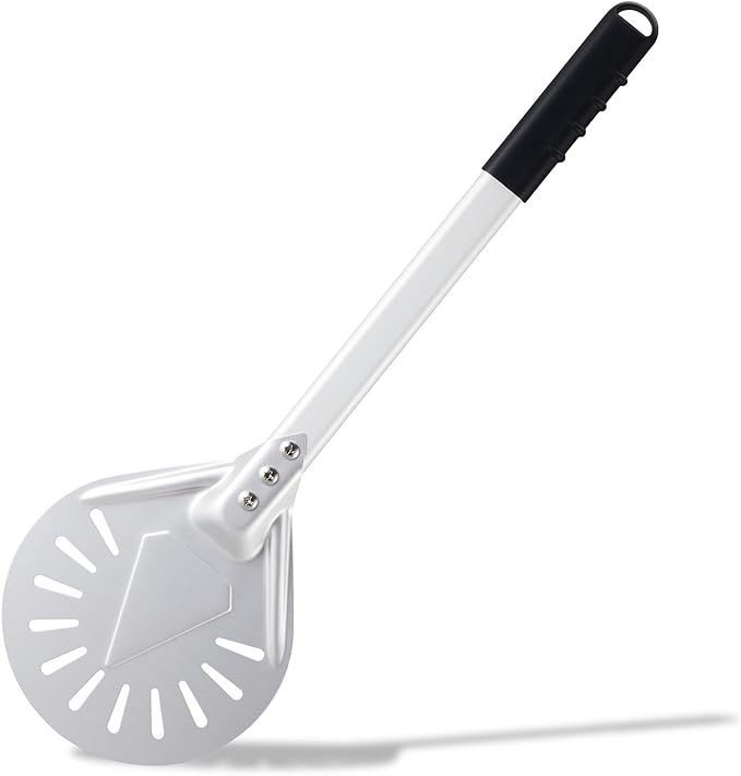 Pizza Turning Peel 8 Inch Round Anodized Aluminum Perforated Pizza Peel Turner With Metal Handle Pizza Paddle Spinner For Outdoor Pizza Oven Accessories