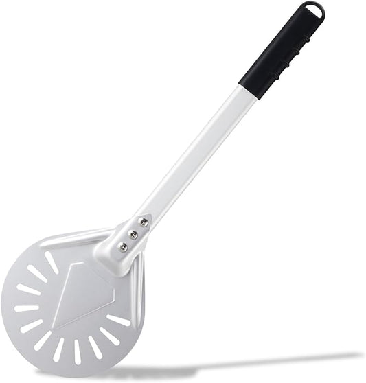 Pizza Turning Peel 8 Inch Round Anodized Aluminum Perforated Pizza Peel Turner With Metal Handle Pizza Paddle Spinner For Outdoor Pizza Oven Accessories