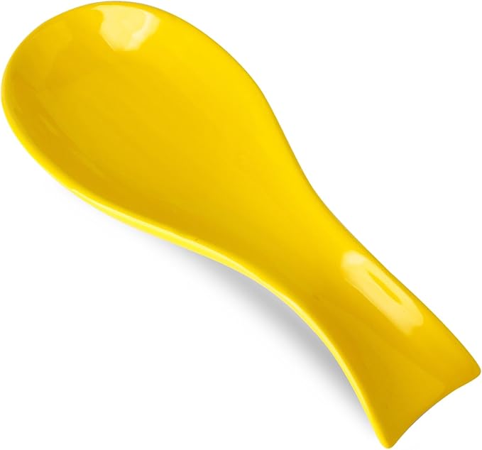 Ceramic Spoon Holder for Stove Top, Large Cooking Spoon Rest for Kitchen Counter, Hasense 8.7 Inch Utensil Rest for Spatula, Ladle and Tong, Microwave Safe, Yellow