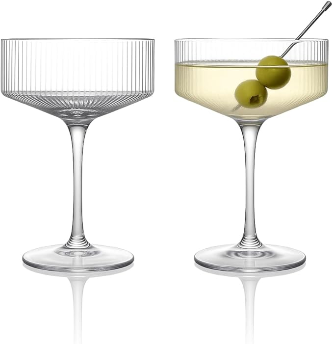 LEMONSODA Clear & Ribbed Martini Coupe Glasses - Classic Barware for Espresso Martini, Manhattan, Cosmopolitan – Handcrafted Luxury Glassware for Home Entertaining (Ribbed 9.5oz, Set of 2)