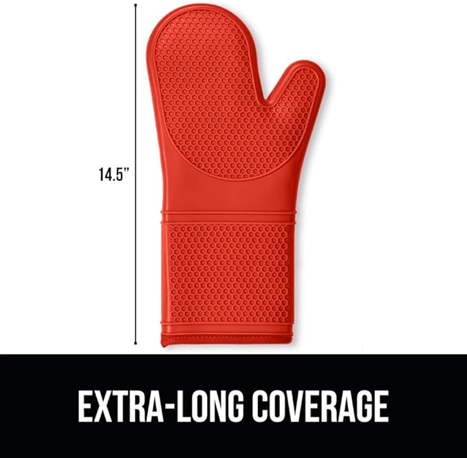 GORILLA GRIP BPA-Free Soft Silicone Oven Mitts, 14.5x8.3, Heat Resistant and Waterproof Cooking Gloves, Thick Cotton Lining, Flexible Gripping for Baking Grilling, Kitchen Potholders Set of 2, Coral