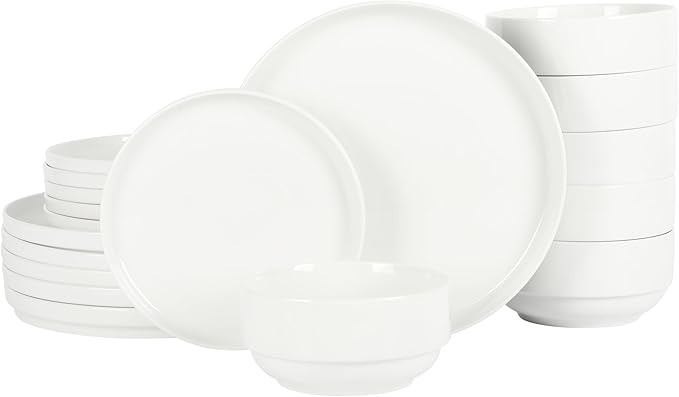 Gibson Home Rothernberg Stackable 18 Piece, Service for 6, White Porcelain Plates and Bowls Set