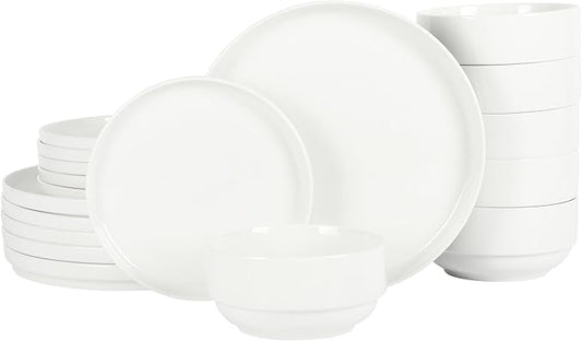 Gibson Home Rothernberg Stackable 18 Piece, Service for 6, White Porcelain Plates and Bowls Set