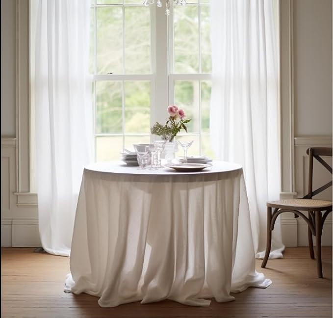 EVERLY 100% Pure Linen Round Tablecloths 90Inch Round Machine Washable Tablecloth for Thanksgiving,Decorative Halloween,Buffet Parties,Picnic,Events,Weddings and Restaurants-White
